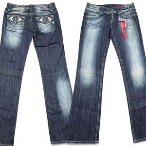 Vigoss Bootcut Jeans Women 9/10 30 Dark Wash Low Rise Distressed Y2K Denim NEW